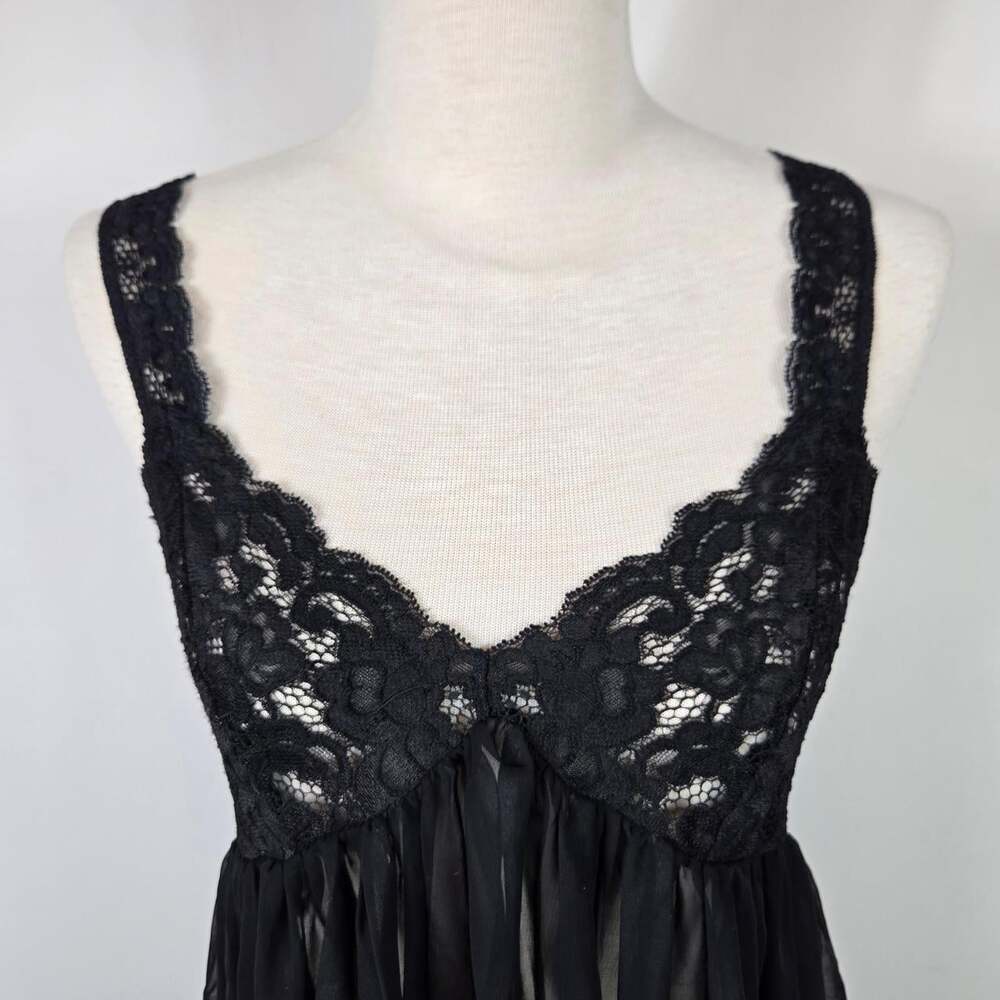 Scandale Paris Vintage Black Lace Chiffon Babydoll Mini Nightgown Lingerie Small - Picture 3 of 16